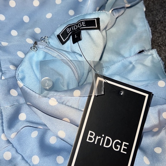BRIDGE DRESS PERIWINKLE BLUE AND WHITE POLKADOTS NWT SIZE M SHOULDER TIES - Picture 12 of 17